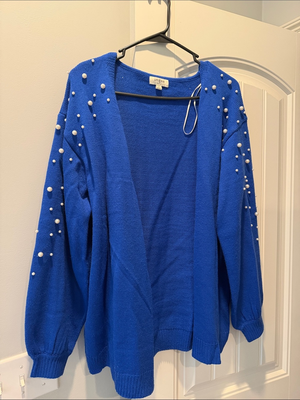 Umgee Royal Blue Open-Front Cardigan with Pearl Accent
